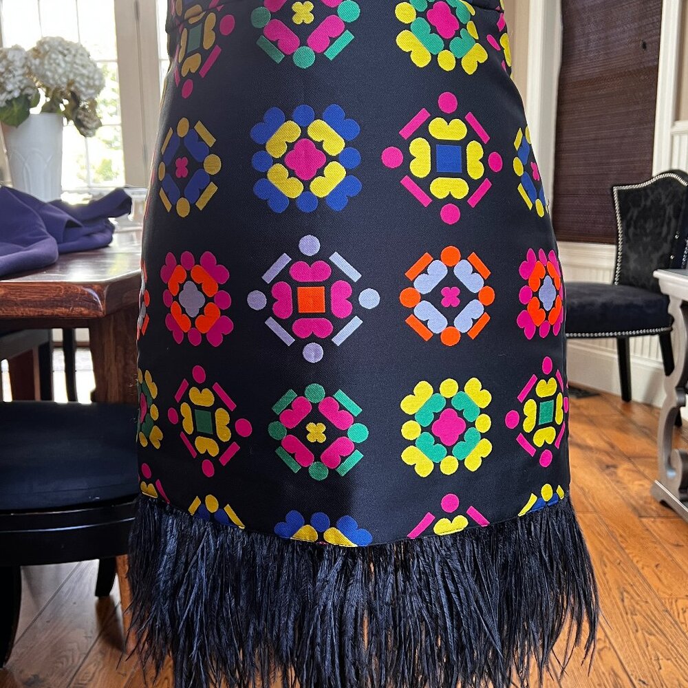 Milly Skirt - Black with Colorful Design and Feather Trim on Bottom - Size 0